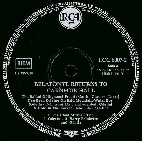 Harry Belafonte : Belafonte Returns To Carnegie Hall (2xLP, Album, Mono)