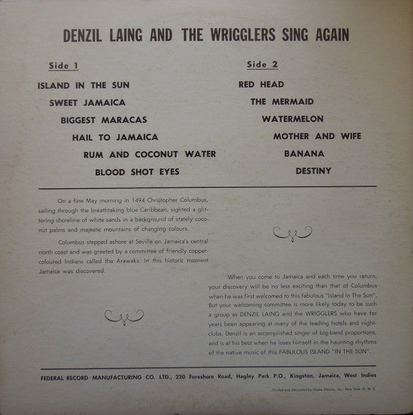 Denzil Laing And Wrigglers : Sing Again (LP, Album)