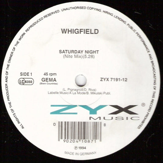 Whigfield : Saturday Night (12")