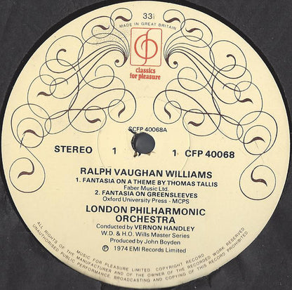 Ralph Vaughan Williams / Sir Michael Tippett, London Philharmonic Orchestra Conducted By Vernon Handley : Tallis Fantasia • Fantasia On Greensleeves / Concerto For Double String Orchestra (LP)