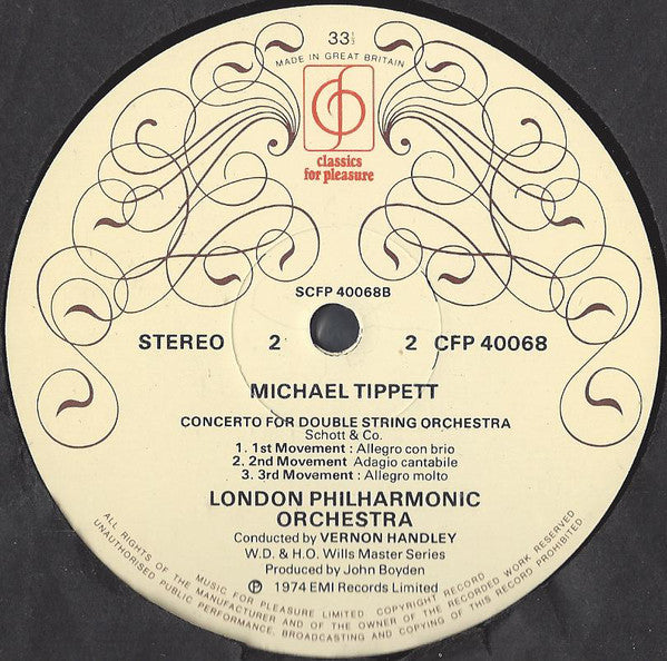 Ralph Vaughan Williams / Sir Michael Tippett, London Philharmonic Orchestra Conducted By Vernon Handley : Tallis Fantasia • Fantasia On Greensleeves / Concerto For Double String Orchestra (LP)