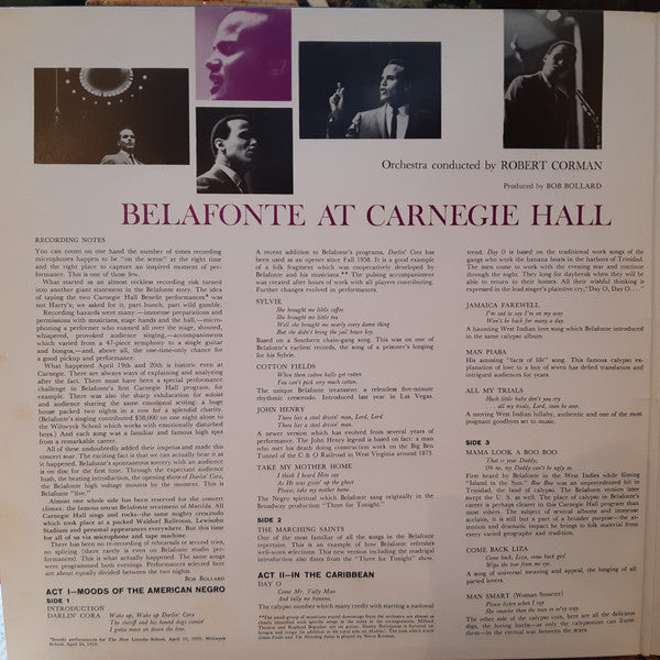 Harry Belafonte : Belafonte At Carnegie Hall (2xLP, RE)