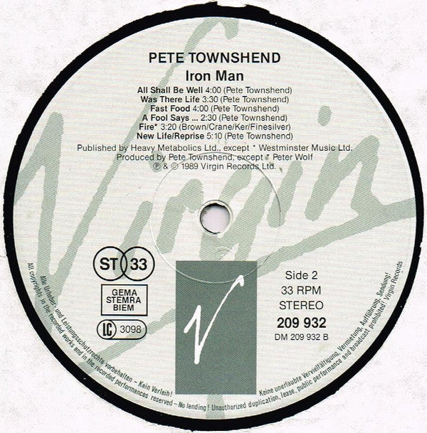 Pete Townshend : The Iron Man (The Musical By Pete Townshend) (LP, Album)
