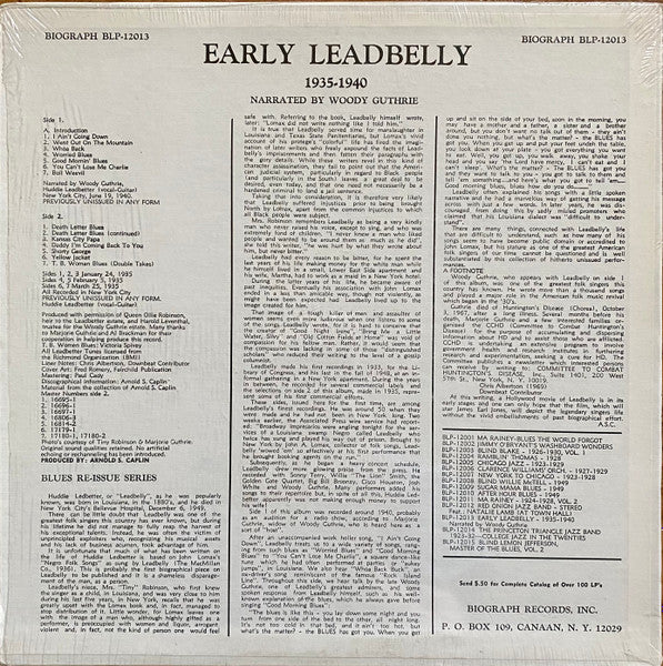 Leadbelly : Early Leadbelly 1935 - 1940 (LP, Comp)