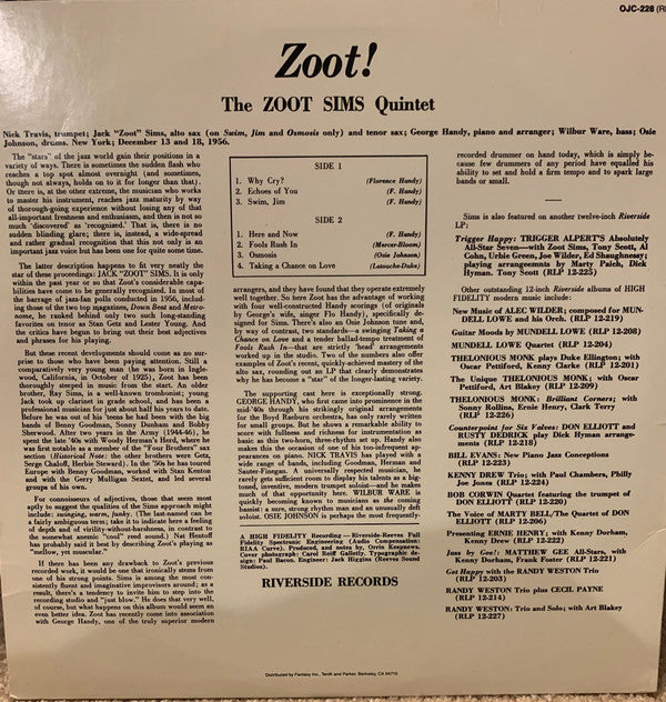 The Zoot Sims Quintet : Zoot! (LP, Album, RE)