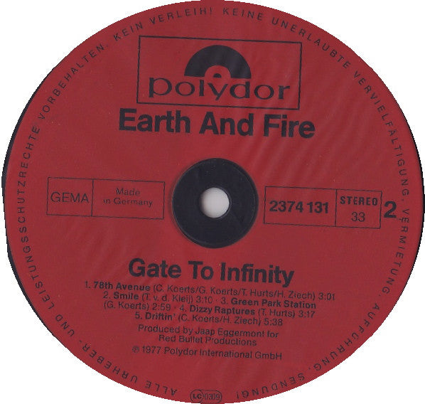 Earth And Fire : Gate To Infinity (LP, Album, inj)