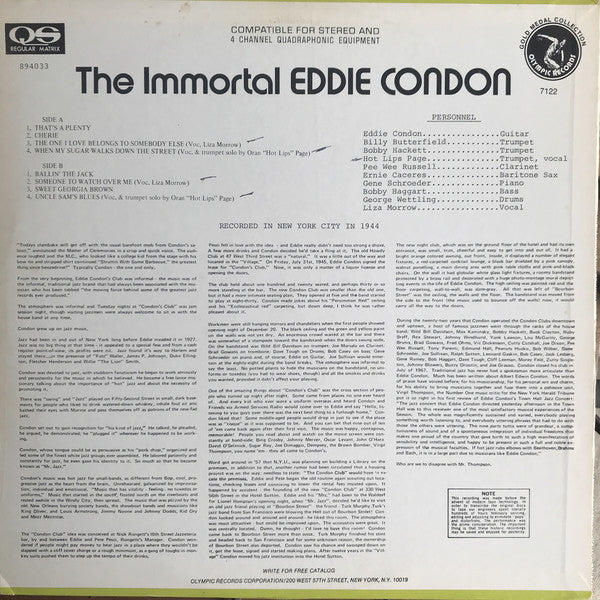 Eddie Condon : The Immortal Eddie Condon (LP, Comp, Quad)