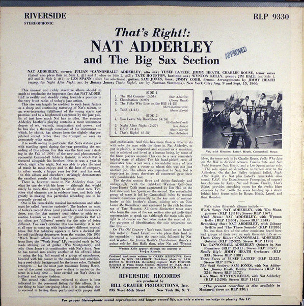 Nat Adderley And The Big Sax Section : That's Right! (LP, Album)