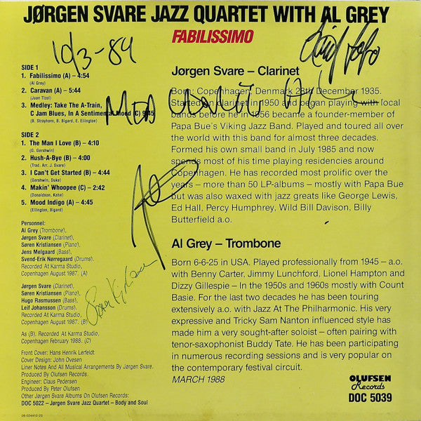 Jørgen Svare Jazz Quartet with Al Grey : Fabillisimo (LP)