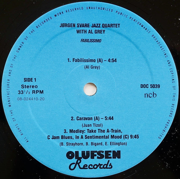 Jørgen Svare Jazz Quartet with Al Grey : Fabillisimo (LP)