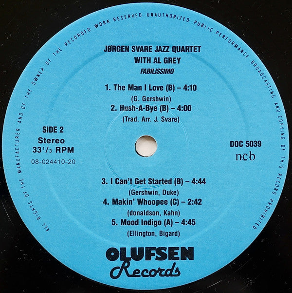 Jørgen Svare Jazz Quartet with Al Grey : Fabillisimo (LP)