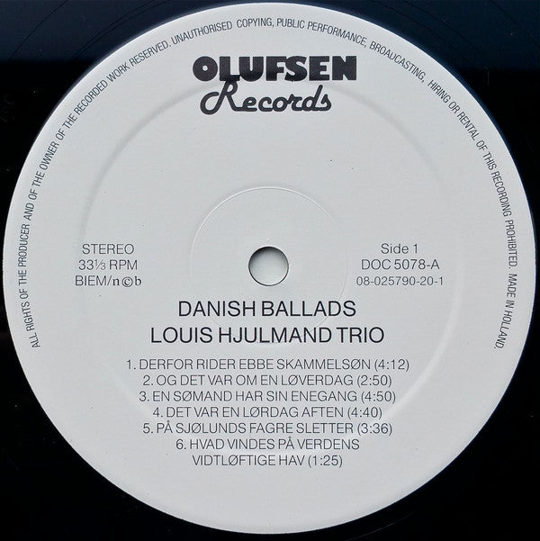 Louis Hjulmand Trio : Danish Ballads (LP, Album)