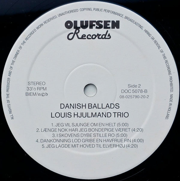 Louis Hjulmand Trio : Danish Ballads (LP, Album)