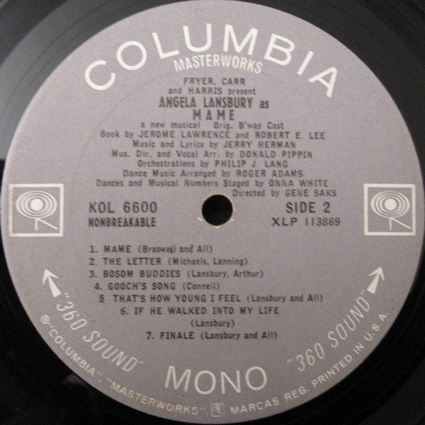 Jerry Herman / Featuring Angela Lansbury Presented By Robert Fryer, Lawrence Carr And Sylvia And Joseph Harris : Mame (A New Musical) (LP, Album, Mono, Pit)