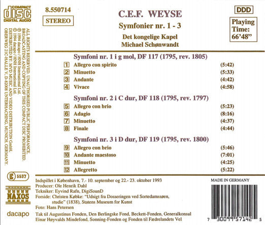 C.E.F. Weyse, Det Kongelige Kapel, Michael Schønwandt : Symfonier Nr. 1-3 (CD, Album, RE)