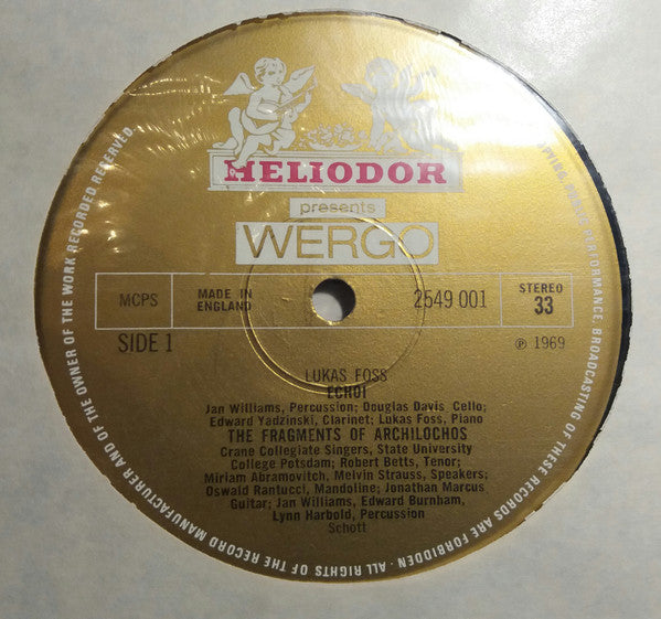 Lukas Foss : Echoi / The Fragments Of Archilochos / Non-Improvisation (LP, RE)