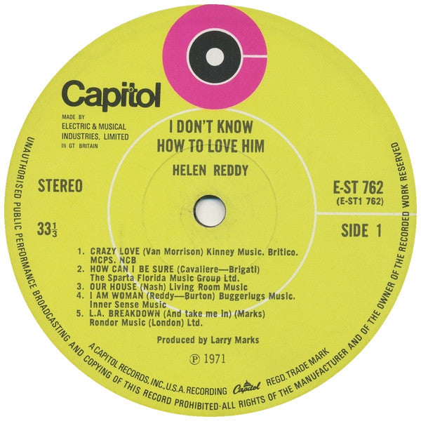 Helen Reddy : I Don't Know How To Love Him (LP, Album, Lim)