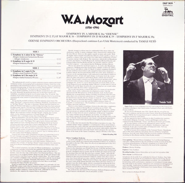 Wolfgang Amadeus Mozart - Odense Symfoniorkester Conducted By Tamás Vetö : The First Three Symphonies & Symphony K16a "Odense" (LP)