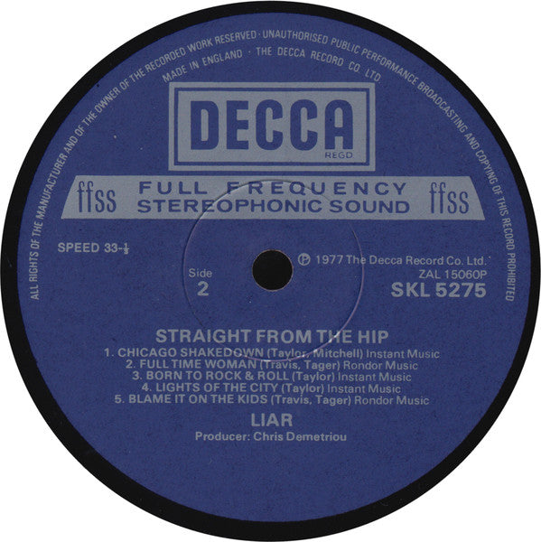 Liar (3) : Straight From The Hip (LP, Album)