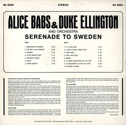 Alice Babs & Duke Ellington : Serenade To Sweden (LP, Album)