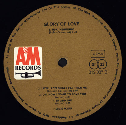 Herbie Mann : Glory Of Love (LP, Album)