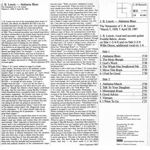 J.B. Lenoir : Alabama Blues (LP, Album, RE)