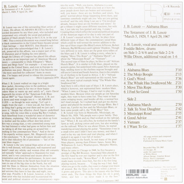 J.B. Lenoir : Alabama Blues (LP, Album, RE)
