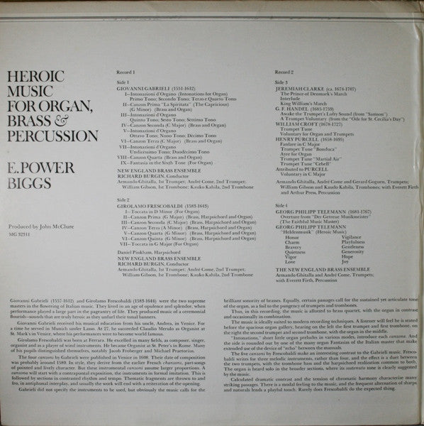 E. Power Biggs, New England Brass Ensemble, Richard Burgin : Heroic Music For Organ, Brass & Percussion (2xLP, Comp, Gat)
