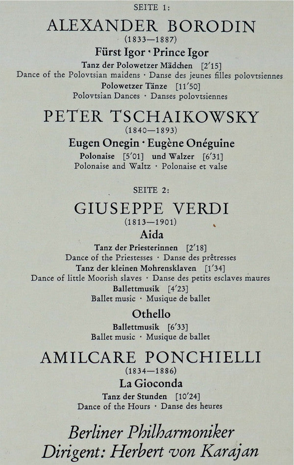 Herbert von Karajan, Berliner Philharmoniker : Opernballette (LP, Album, RP)