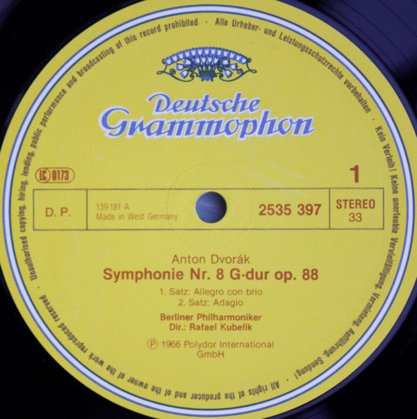 Antonín Dvořák, Berliner Philharmoniker, Rafael Kubelik : Symphonie Nr. 8 In G-Dur Op.88 (LP)