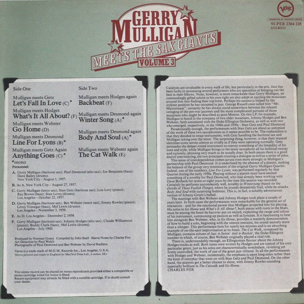 Gerry Mulligan : Meets The Sax Giants Volume 3 (LP, Comp)