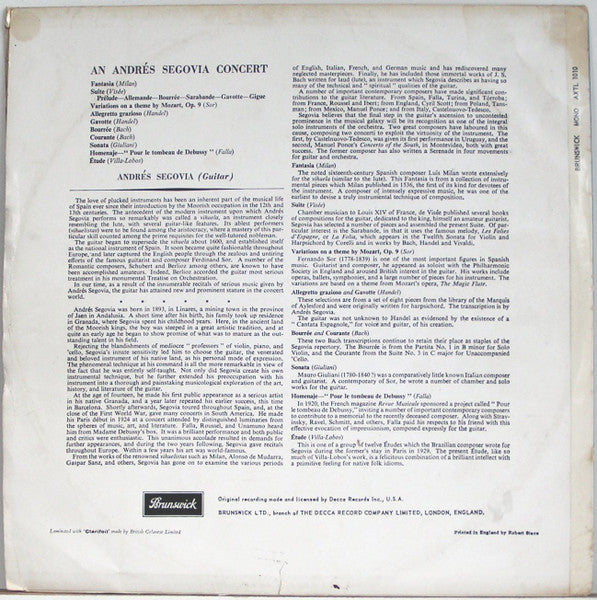 Andrés Segovia : An Andrés Segovia Concert (LP, Album, Mono)