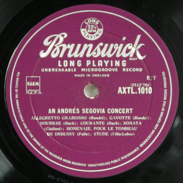 Andrés Segovia : An Andrés Segovia Concert (LP, Album, Mono)
