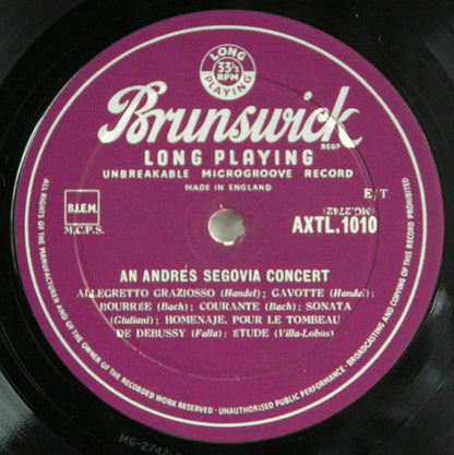 Andrés Segovia : An Andrés Segovia Concert (LP, Album, Mono)