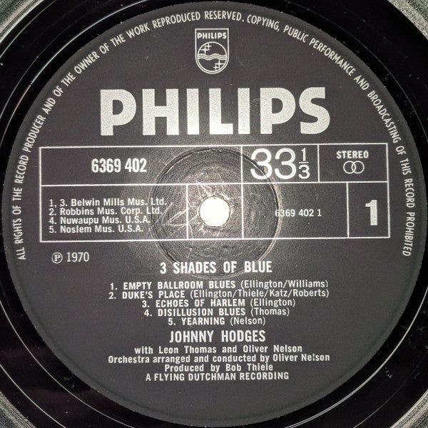 Johnny Hodges With Leon Thomas And Oliver Nelson : 3 Shades Of Blue (LP, Album)