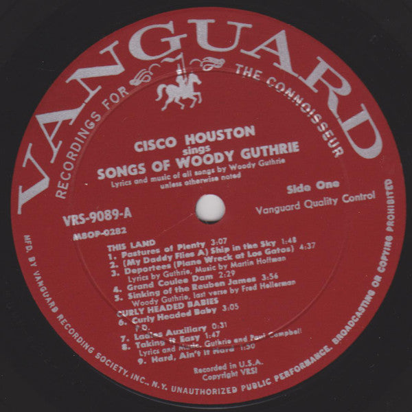 Cisco Houston : Cisco Houston Sings The Songs Of Woody Guthrie (LP, Album, Mono)