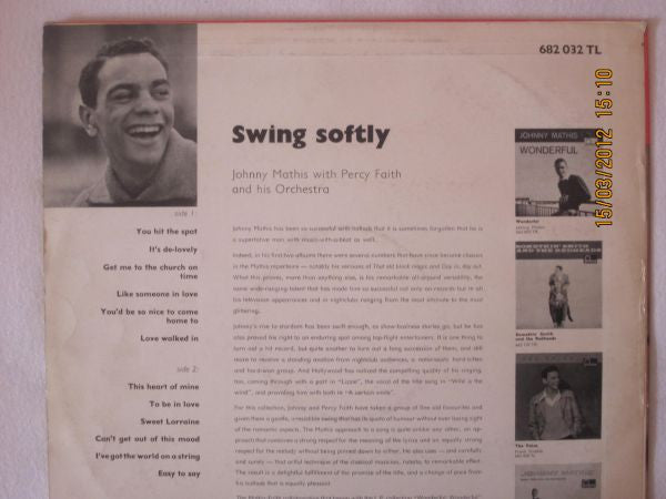 Johnny Mathis : Swing Softly - Johnny Mathis With Percy Faith And His Orchestra (LP)