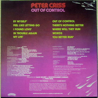 Peter Criss : Out Of Control (LP, Album)