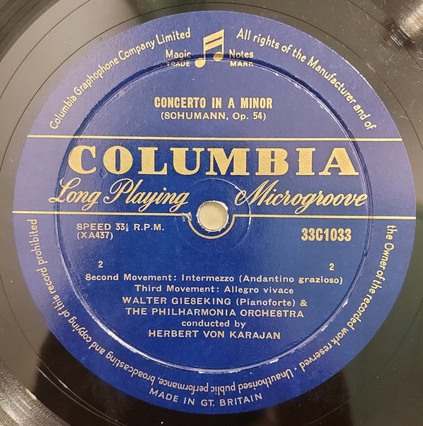 Robert Schumann, Walter Gieseking And The Philharmonia Orchestra Conducted By Herbert Von Karajan : Concerto In A Minor, Op.54 (10")