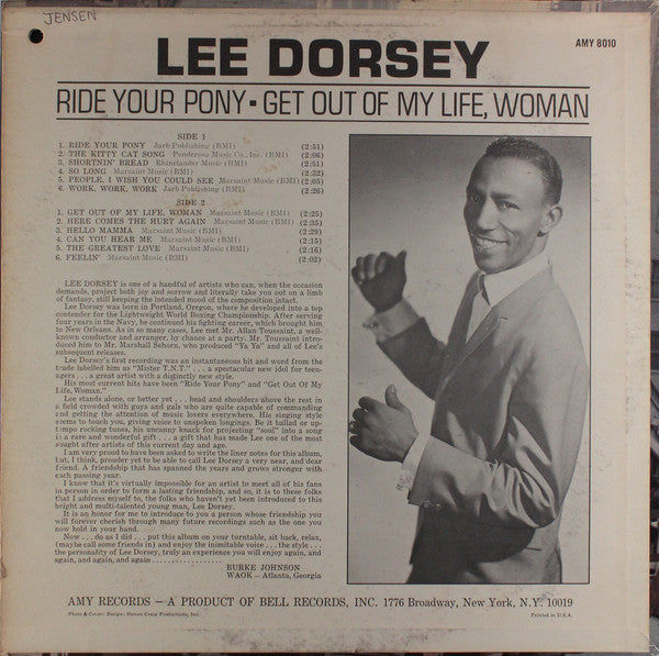 Lee Dorsey : Ride Your Pony - Get Out Of My Life Woman (LP, Album)