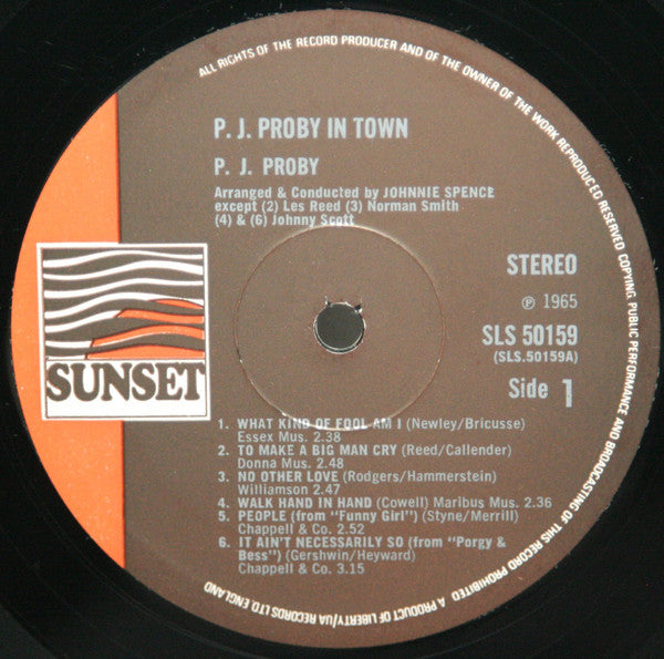 P.J. Proby : In Town (LP, Album, RE)