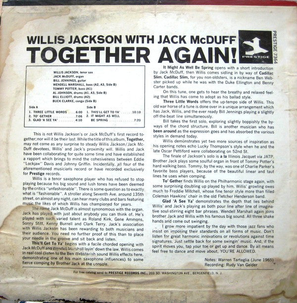 Willis Jackson With Brother Jack McDuff : Together Again! (LP, Album)