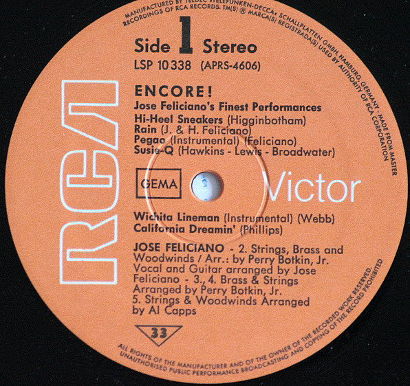 José Feliciano : Encore! José Feliciano's Finest Performances (LP, Album)