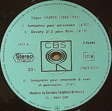 Edgard Varèse - Columbia Symphony Orchestra, Robert Craft : Density 21,5, Hyperprism, Intégrales, Ionisation, Octandre, Poème Électronique (LP, Album, RE)