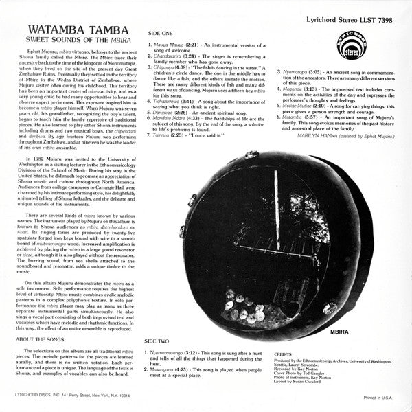 Ephat Mujuru : Master Of Mbira From Zimbabwe (LP, Album)