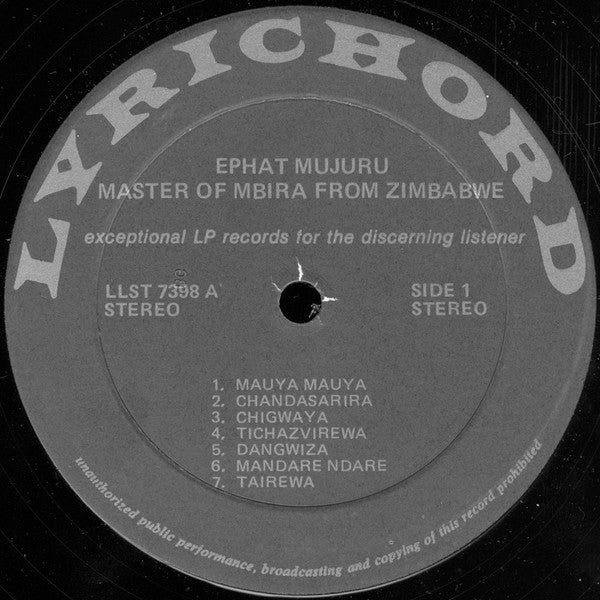 Ephat Mujuru : Master Of Mbira From Zimbabwe (LP, Album)