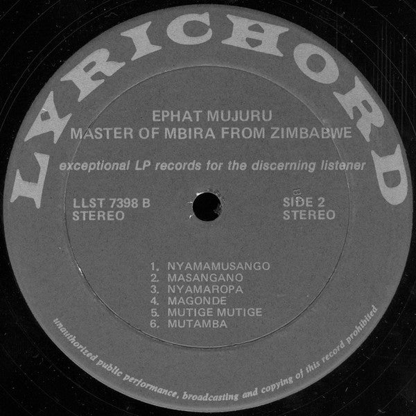 Ephat Mujuru : Master Of Mbira From Zimbabwe (LP, Album)
