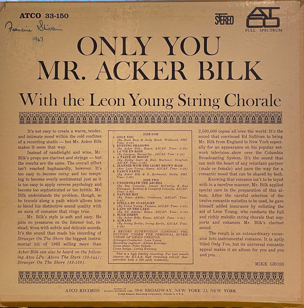 Acker Bilk With The Leon Young String Chorale : Only You (LP, Album)