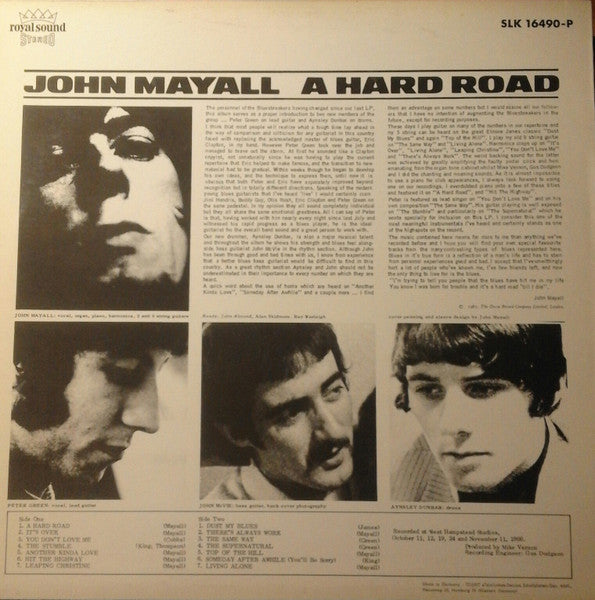 John Mayall & The Bluesbreakers : A Hard Road (LP, Album)