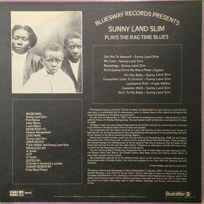 Sunnyland Slim : Plays The Rag Time Blues (LP, Album)